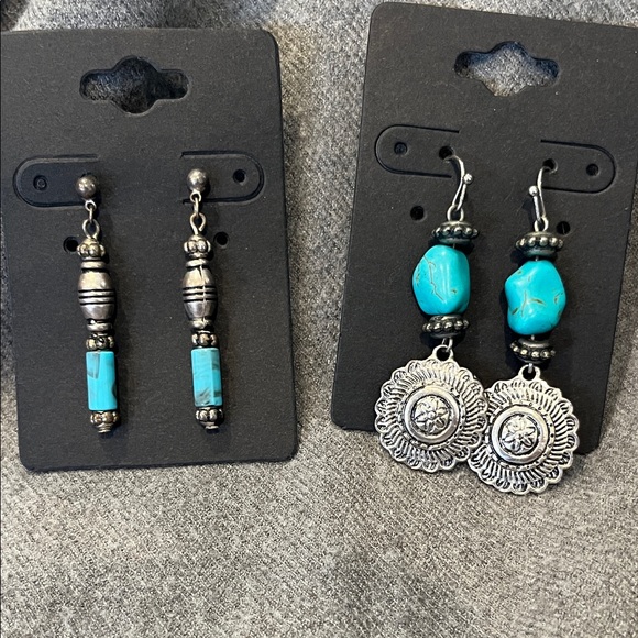 Jewelry - 🌻3/$15 Two Pair Silvertone Turquoise Earrings